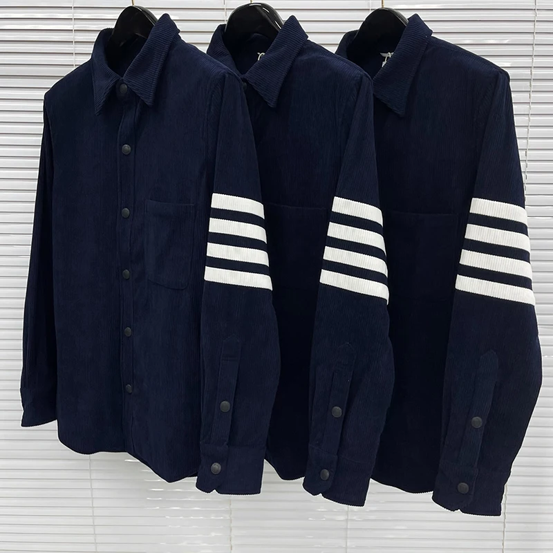 TB Shirts Jacket Luxury Brand 4-bar Striped Business Causal Shirt Autumn Corduroy Shirts for Men Clothing Coat TB Blouses