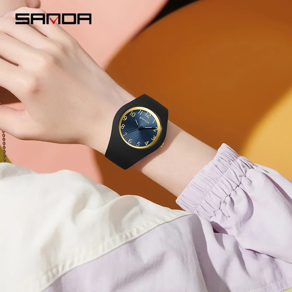 SANDA 6186 Кварцевые часы Черный Красный Белый Простой уличный силиконовый ремешок
