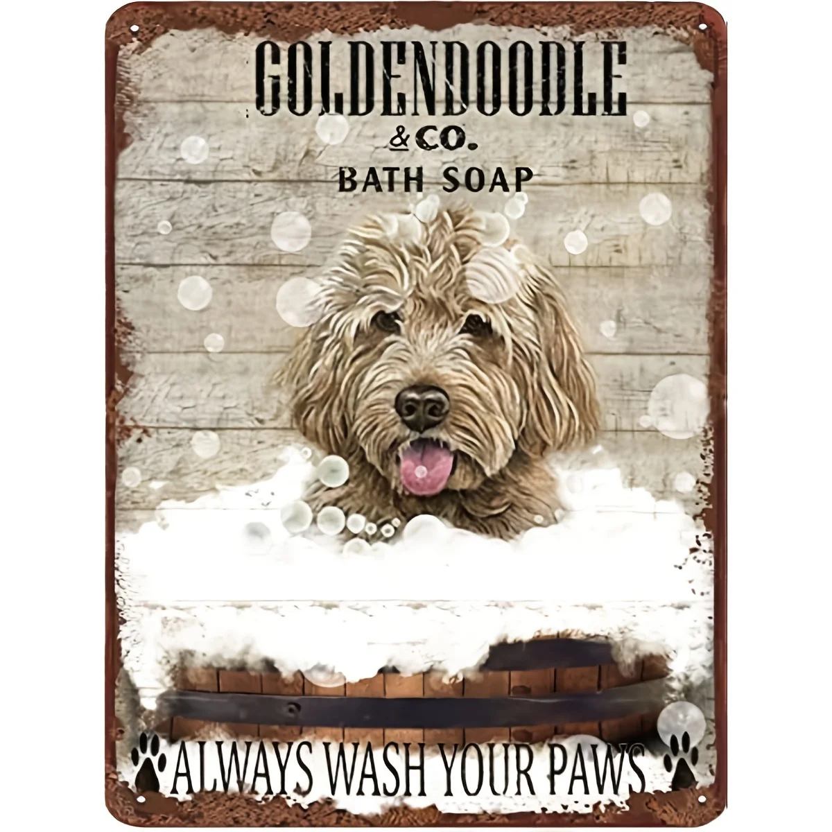 

Vintage Bath Soap Goldendoodle Metal Tin Sign Great Gift For Dog Lover Wall Art Decoration Bathroom Decor For Home Hotel Metal