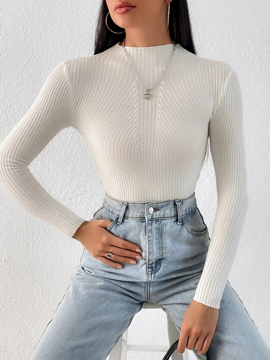 New Autumn Winter Women Clasi Striped Solid Slim Y2k Turtleneck Sweater Pull Fashion Knitwears Pullovers Clothing Jumper Blouse