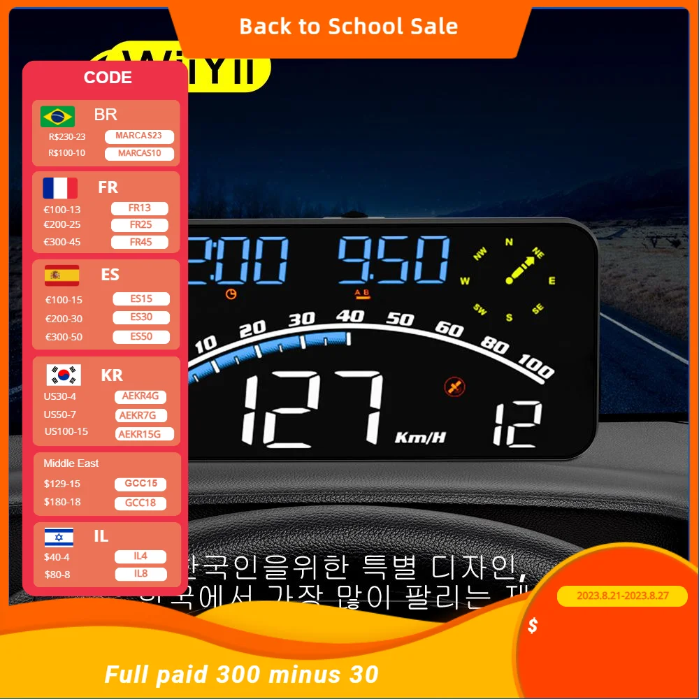 Дисплей на лобовое стекло WiiYii V41 GPS HUD с индикатором скорости автомобиля, проектор на лобовое стекло, автомобильная электроника, напоминание о переключении воды, температура км/ч миль/ч