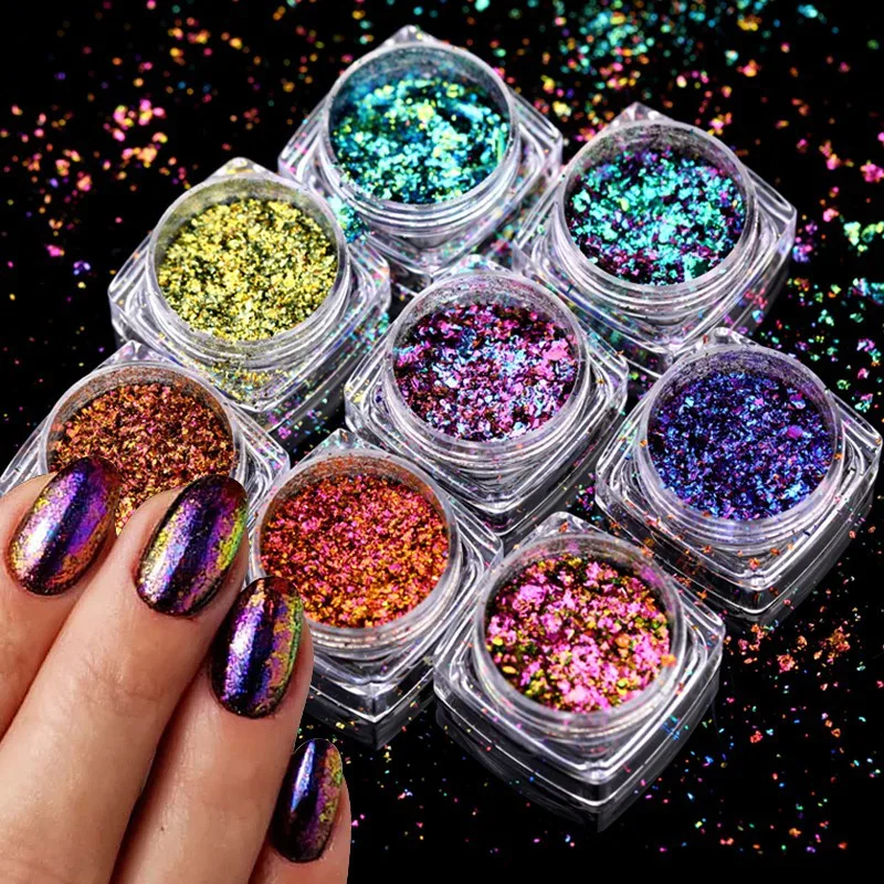 

Chameleon Mirror Nail Glitter Powder Acrylic Aurora Rub Effect Nail Powder UV Gel Polish Chrome Dust DIY Manicuring Decorations