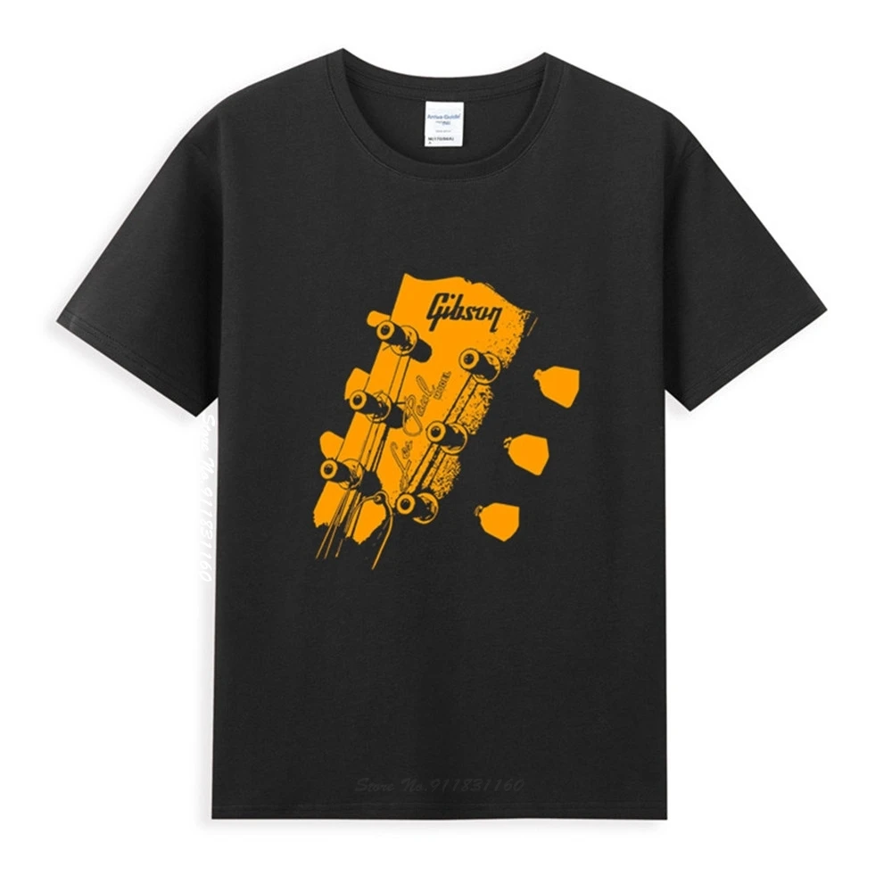 

Gibson Les Paul Guitars Head Logo Classic Black T-Shirt Newest Summer Men's Short Sleeve Popular Tees Shirt Tops Novel Unisex