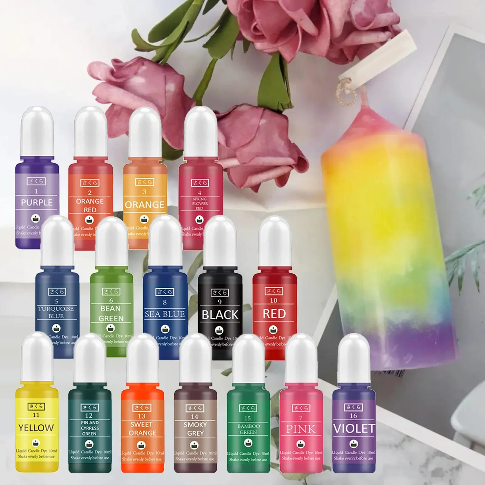 

16x Candle Liquid Dye, Soy Candle Making Candles Pigment Dye Colors, 10ml Each