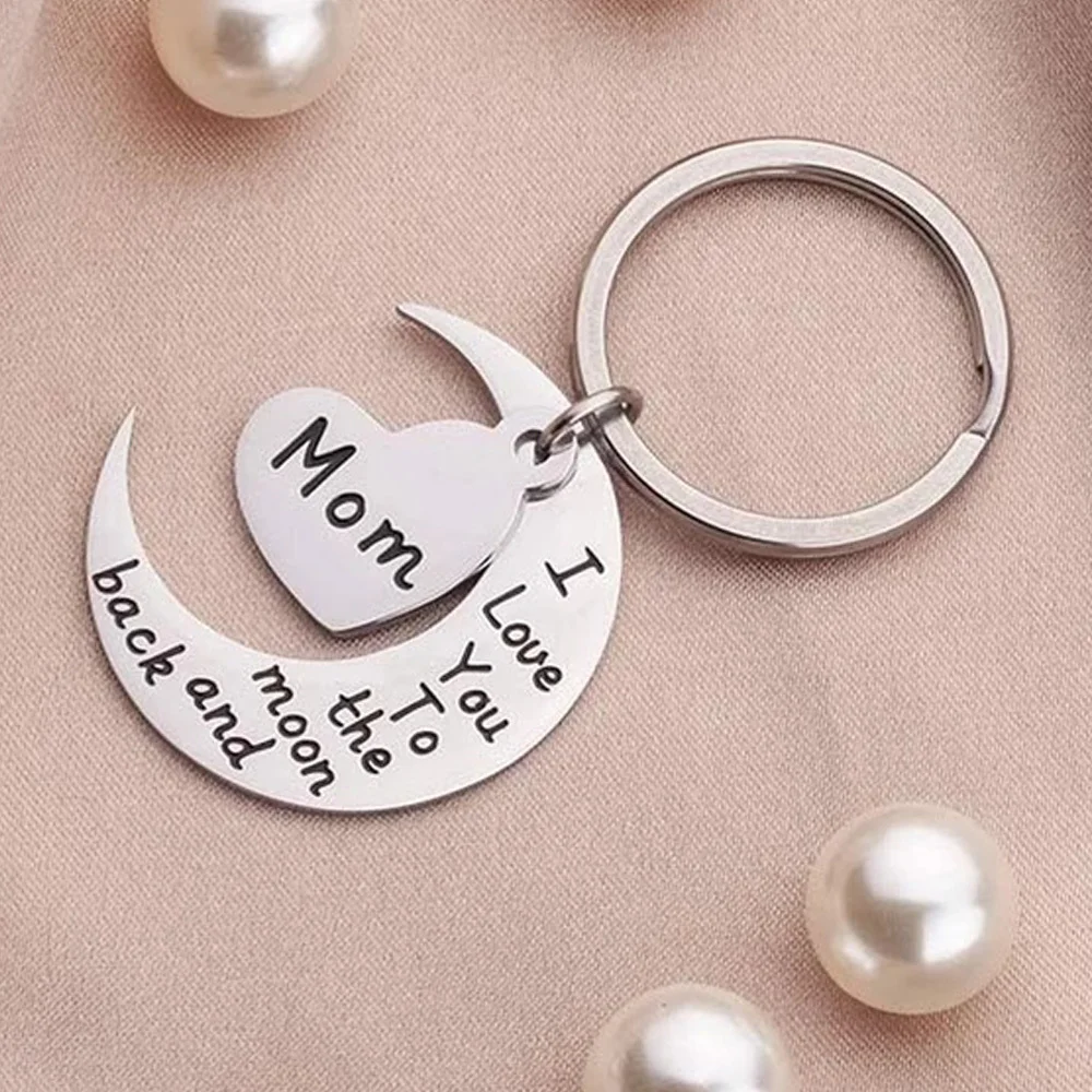 

JewelryX Custom Heart-shaped Keychain Personalized Carved Letter Moon Keyring Stainless Steel Jewelry For Unisex Birthday Gift
