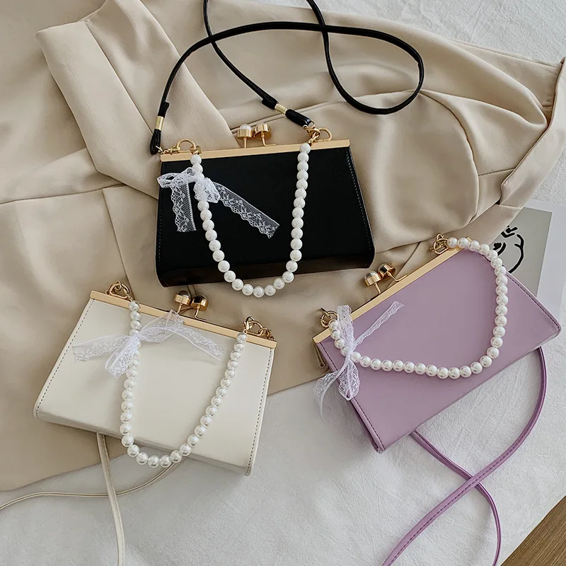 

New 2023 Vintage Women Pearl Decor Leather Handbag Elegant Ladies Fashion Solid Travel Shoulder Bag Messenger Crossbody Bags