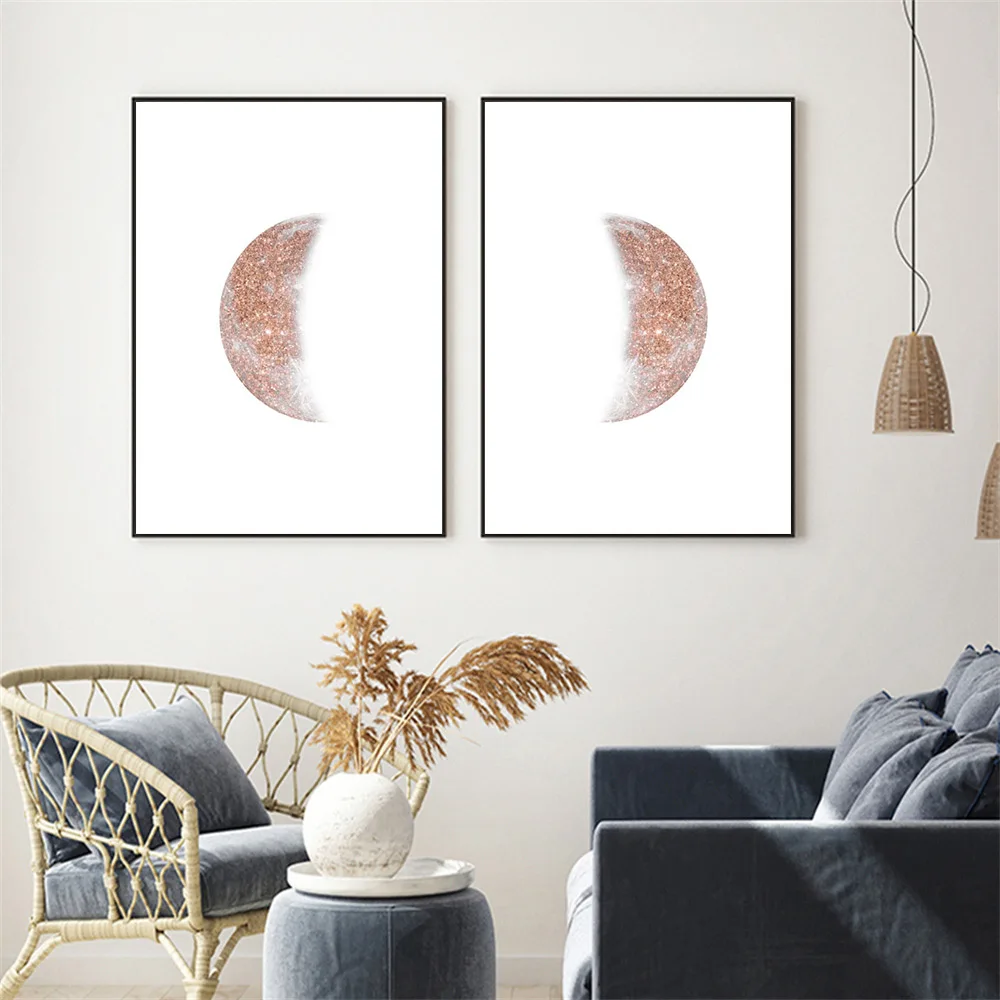 

Minimalist Rose Gold Luna Moon Phase Wall Art Poster And Print Nordic Canvas Painting Minimalist Pictures Living Room Home Decor