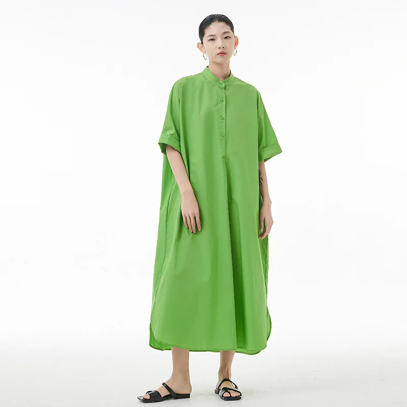 

SuperAen Hem Split Solid Simple Pullover Lined 2022 Summer Thin Oversized Loose Slim Straight Casual Dresses Women