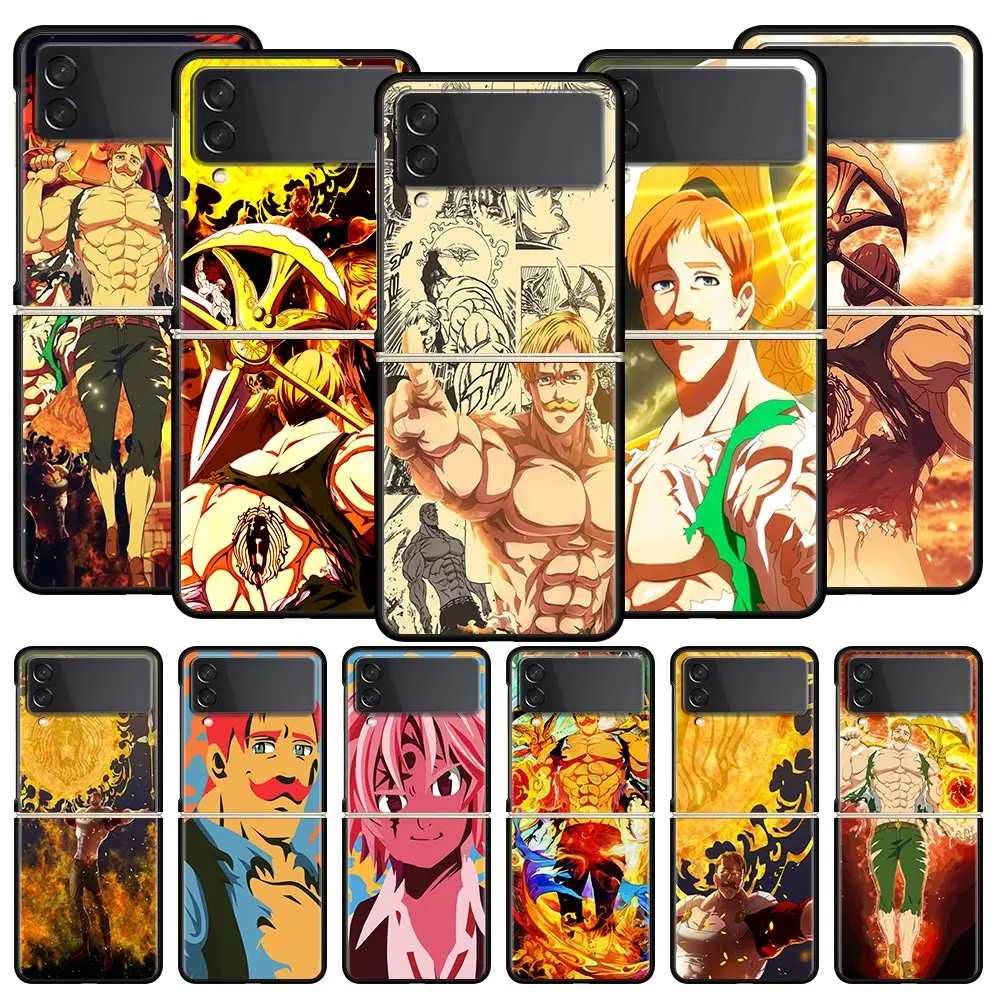 

Чехол для телефона Escanor с надписью «Семь смертных грехов» для Samsung Galaxy Z Flip 3 4, черный складной чехол для мобильного телефона, жесткий защитны...