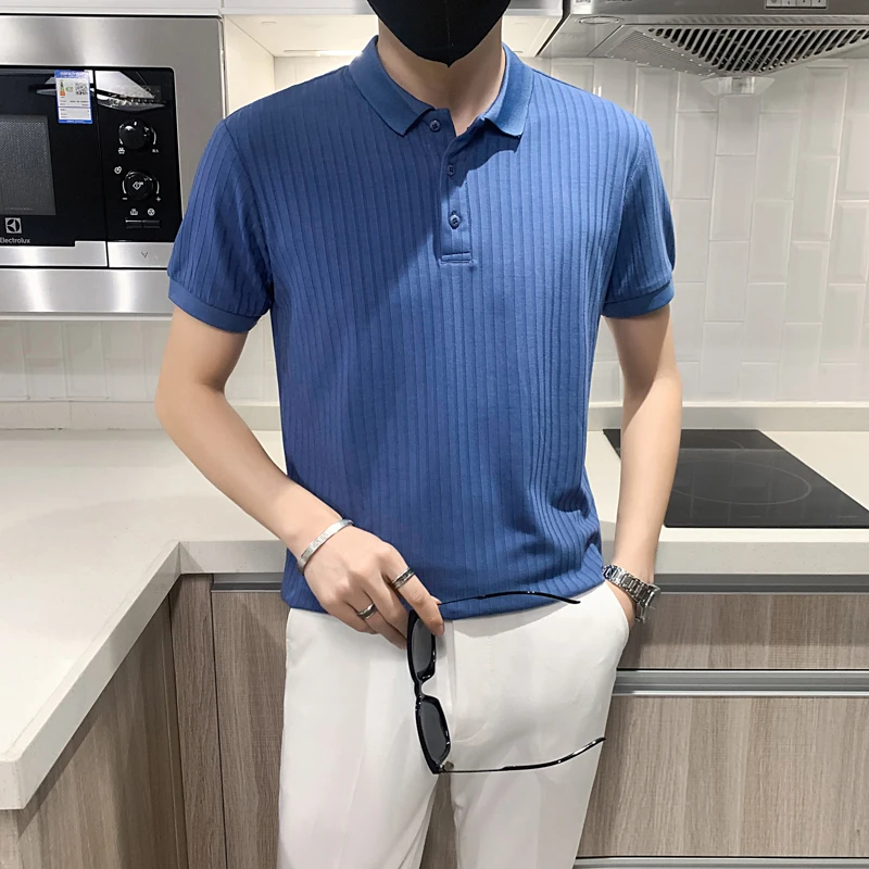 

2022 летняя Свободная трикотажная рубашка поло, мужские повседневные футболки с коротким рукавом и отворотом, деловые футболки поло, мужская ...