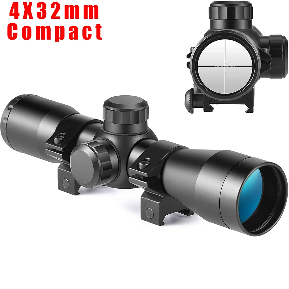 

4X32 Compact Scope Riflescope Mil-dot Crosshair Reticle Tactical Aim Optic Sight for Carbine Shotgun Airgun Fits 11mm/20mm Rail