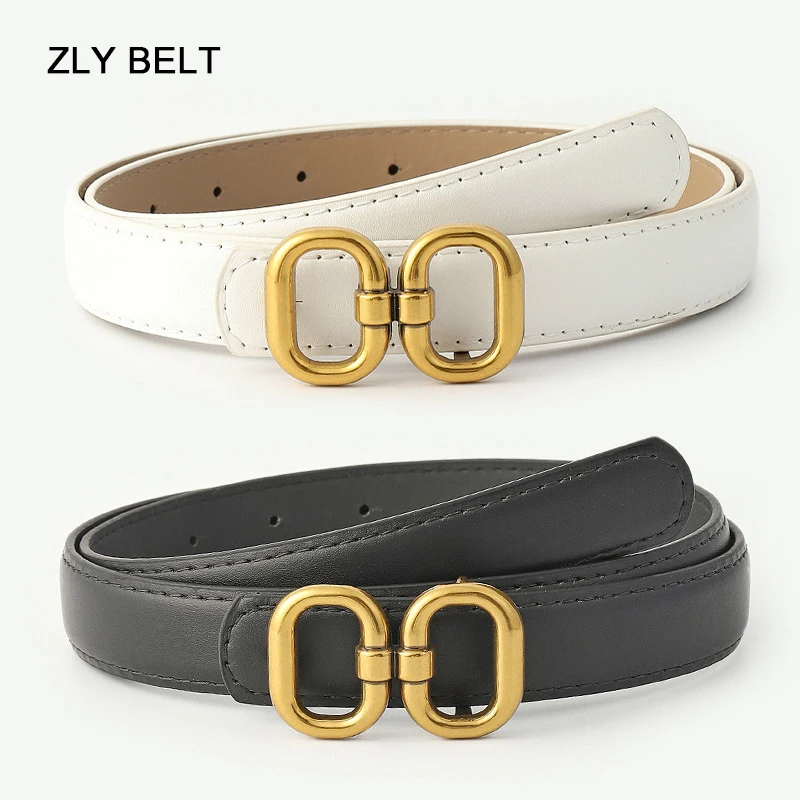 ZLY 2022 New Fashion Belt Women Men PU Leather Material Alloy Metal Oval Round Brassy Buckle Casual Jeans Cool Style Luxury Belt