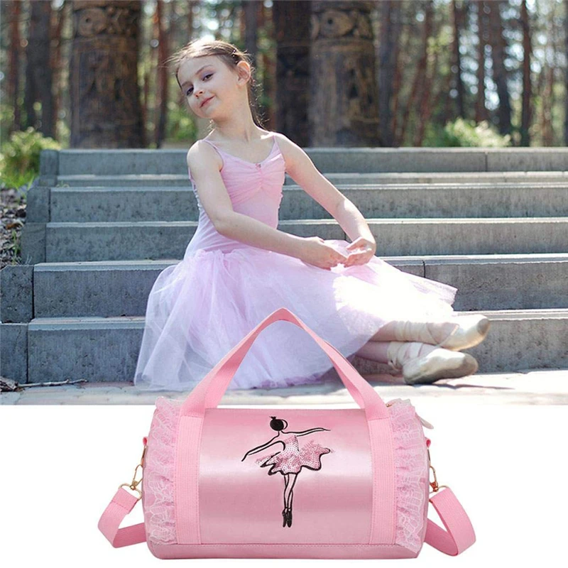 

Fashion Shoulder Bag Girls Latin Dance Bag Pink Women Ballet Dance Tote Bag Embroidery Gym Bag