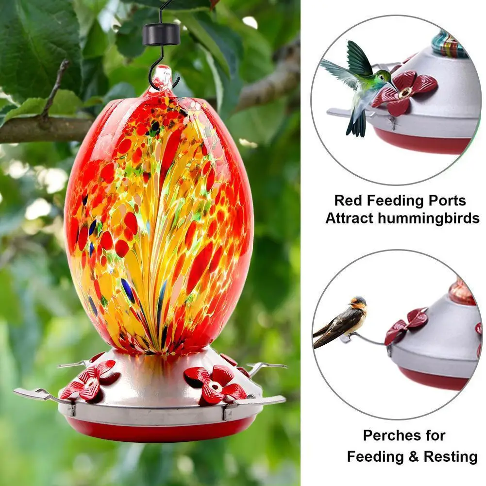 

Colorful Transparent Hummingbird Feeder Outdoor Stained Supplies Hanging Birds Glass Water Drink Bird Pet Feeder P0T9