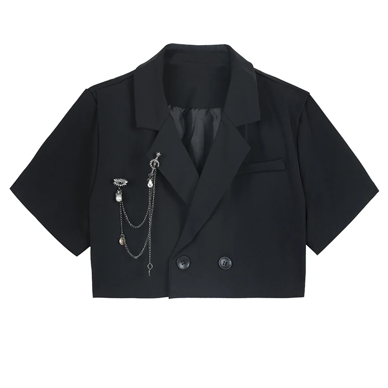 

KBAT Women's Suit New 2022 Summer Short Sleeves Harajuku Y2K Fashion Baggy Polo Collar Top Suit Blazer Outwear Jackets