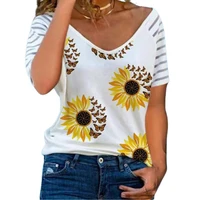 womens printed t shirt v neck sun floral casual loose short sleeve top summer fashion sexy fashion clothing streetwear tshirt