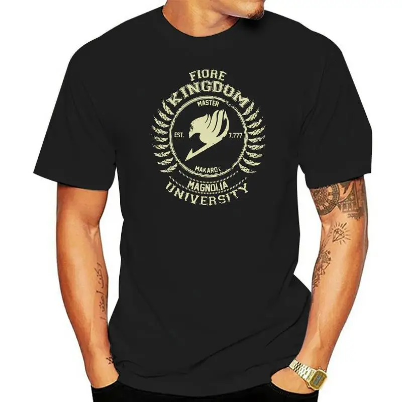

Men Fairy Tail T-Shirt Magnolia University Casual Graphic Tops Crewneck Short Sleeve Clothes 100% Cotton Tee Shirt Black T Shirt