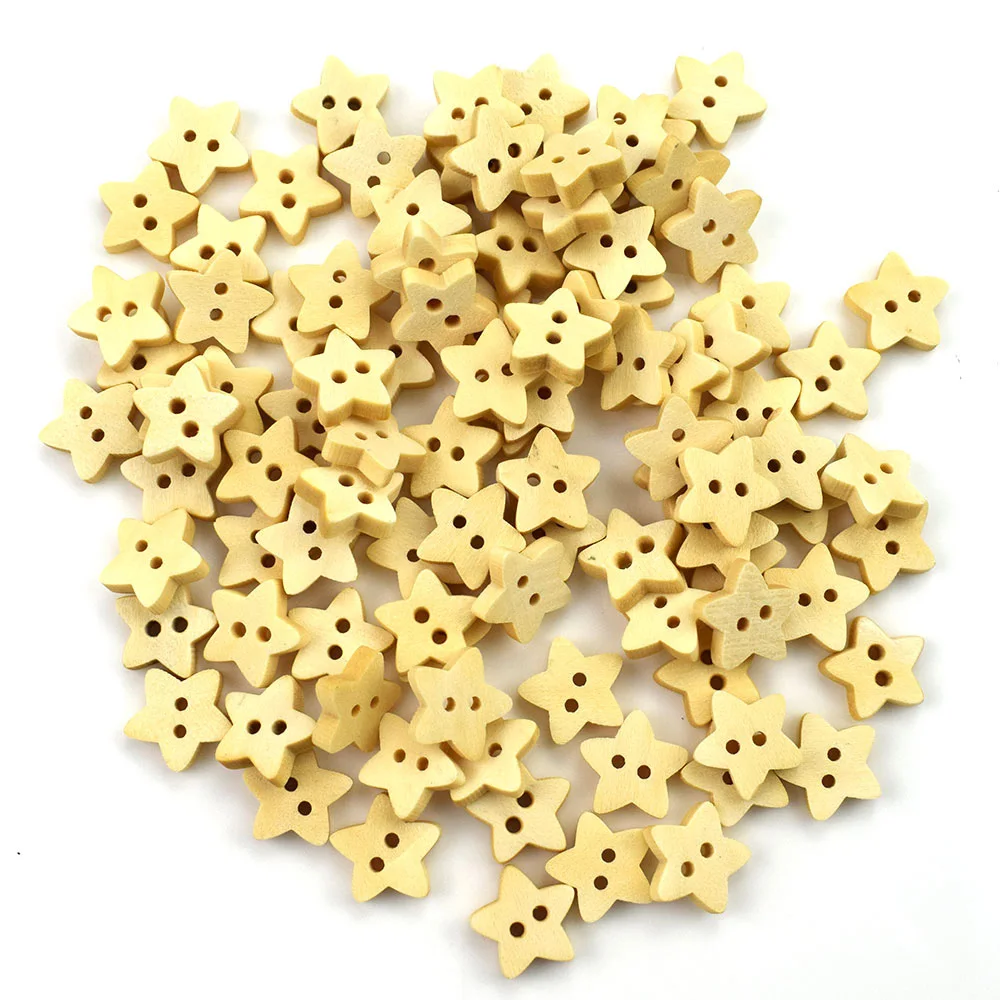 

100PCS DIY 13MM Buttons Natural Color Star Wood Button Sewing Scrapbooking Clothing Handwork Gift Home Decor Card Making