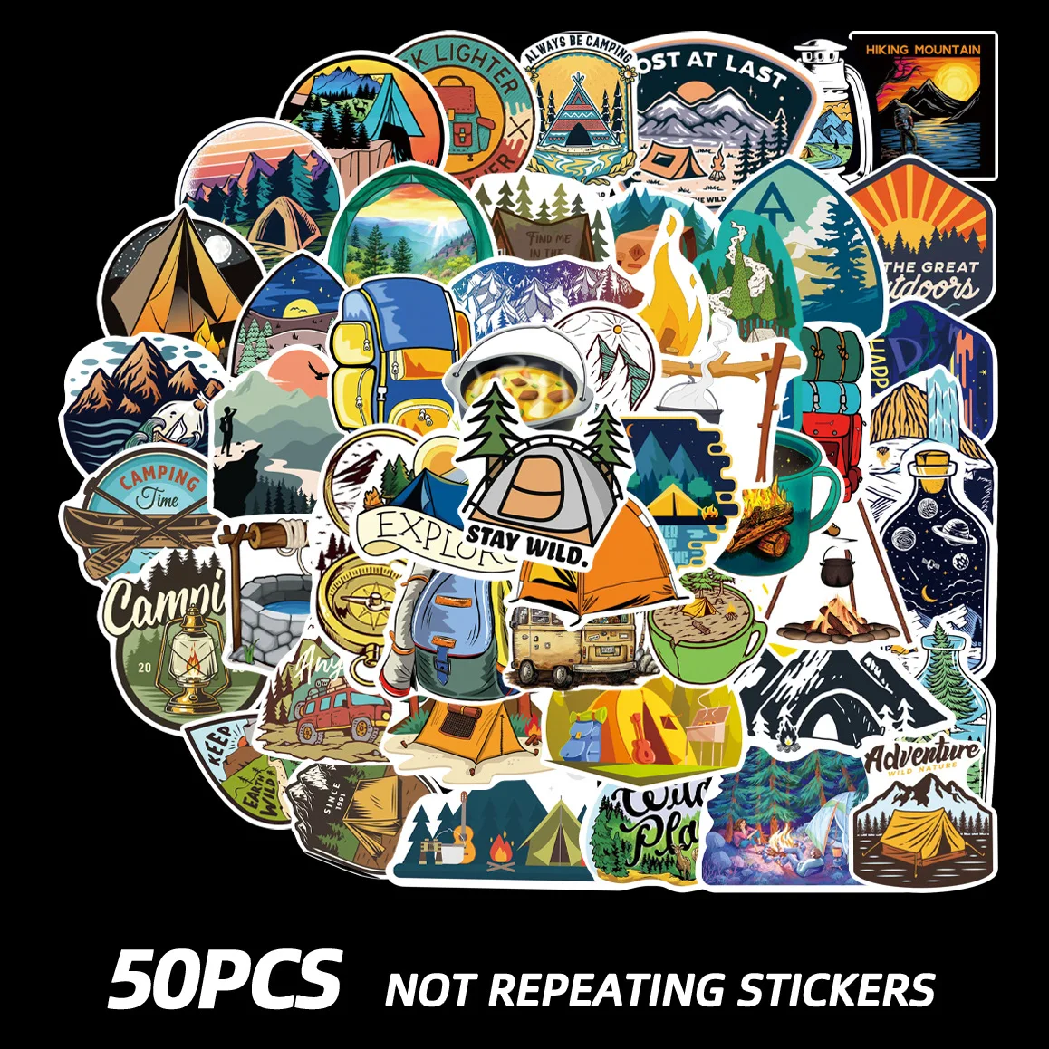 

50Pcs/Set Not Repeating DIY Doodle Stickers Outdoor-Camping Scenery Suitcase Guitar Computer Waterproof PVC Bright Film Printing