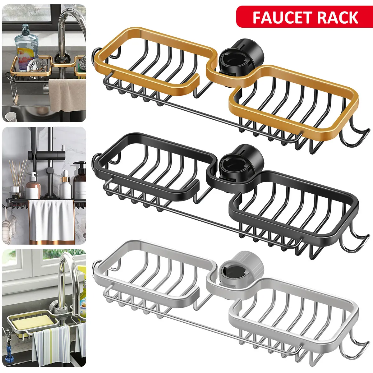 

Faucet Rack Hanging Faucet Sponge Holder Metal Faucet Storage Rack Stable Faucet Holder Drying Drainer Sponge Holder Over Faucet