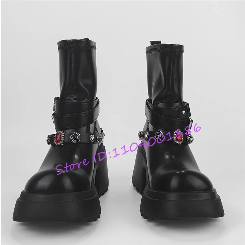 Короткие сапоги на платформе с круглым носком для женщин рыцарские в стиле панк