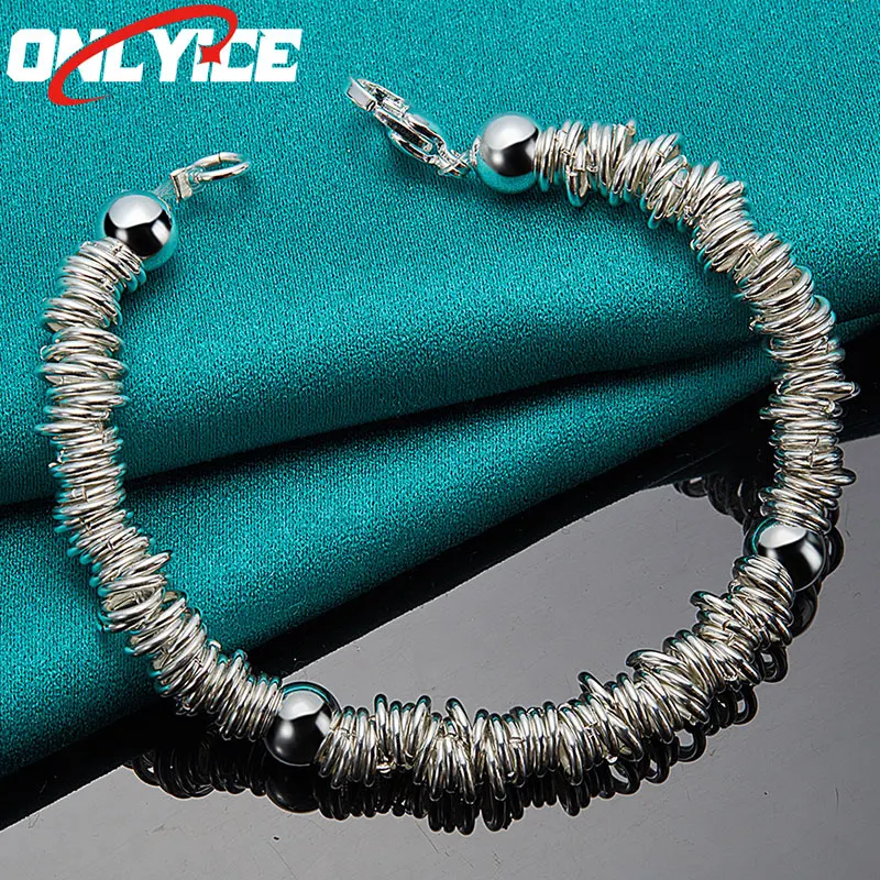 

925 Sterling Silver Smooth Beads Round Chain Bracelet Women's Fashion Glamour Party Wedding Engagement Jewelry