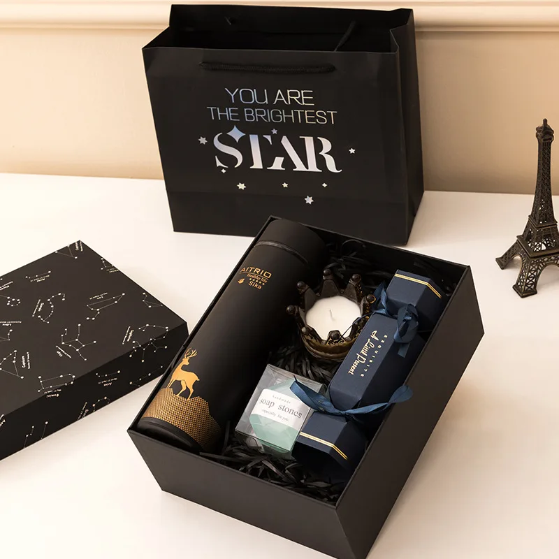 

Черная Роскошная Подарочная коробка с крышкой и подарочной сумкой, отлично подходит для деловых дней, свадеб, дней рождения, подарков для жениха