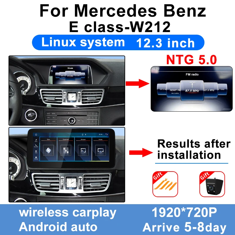 

12,3-дюймовый сенсорный экран, стерео для Mercedes Benz E260/300 класса W212, автомобильные мультимедийные плееры, беспроводной Carplay Android Auto BT