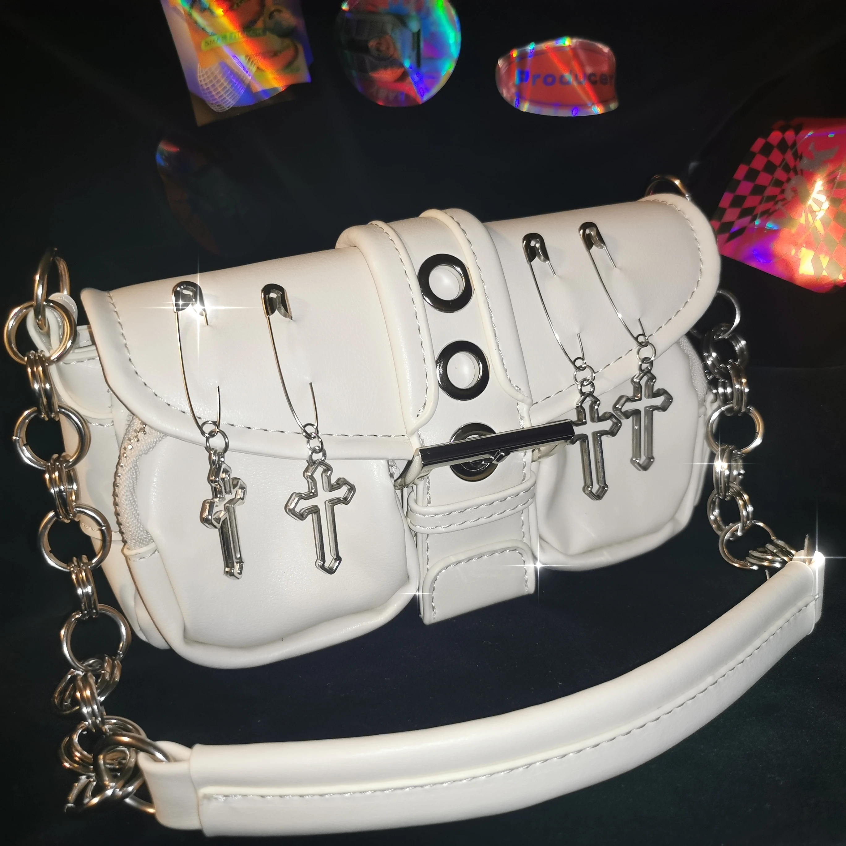 

Y2K Hot Girls Small Shoulder Bag Vintage Rivet Women's Tote Underarm Bags Fashion Chains Design Female Square Purse Handbags