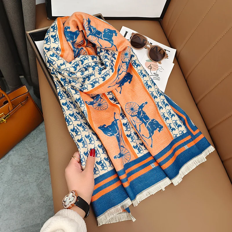 Роскошный брендовый женский шарф теплая кашемировая шаль зимняя Пашмина одеяло