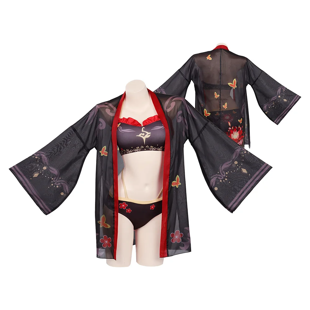 

Genshin Impact Hutao Swimsuit Cosplay Costume Women Bikini Top Shorts Cloak Outfits Halloween Carnival Suits