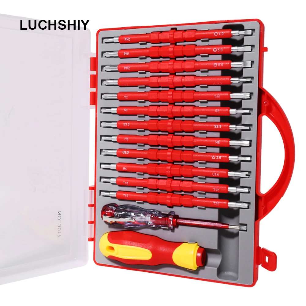 

LUCHSHIY Insulated Screwdrivers Hand Tools Set Of Screw Driver CR-V Magnetic Tip 8/13/14 In 1 Household Electrician Repair Tools