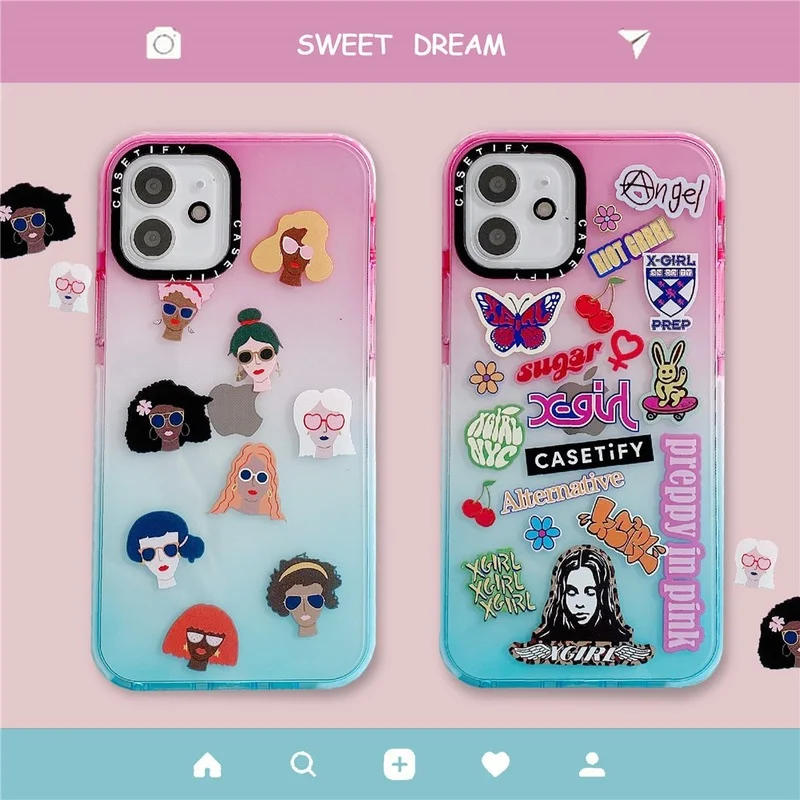 

Gradient Pink Blue Phone Anti Falling Protective Case for IPhone11 12 13 Pro Max X XR 7 8 Plus SE Cover Transparent Phone Case