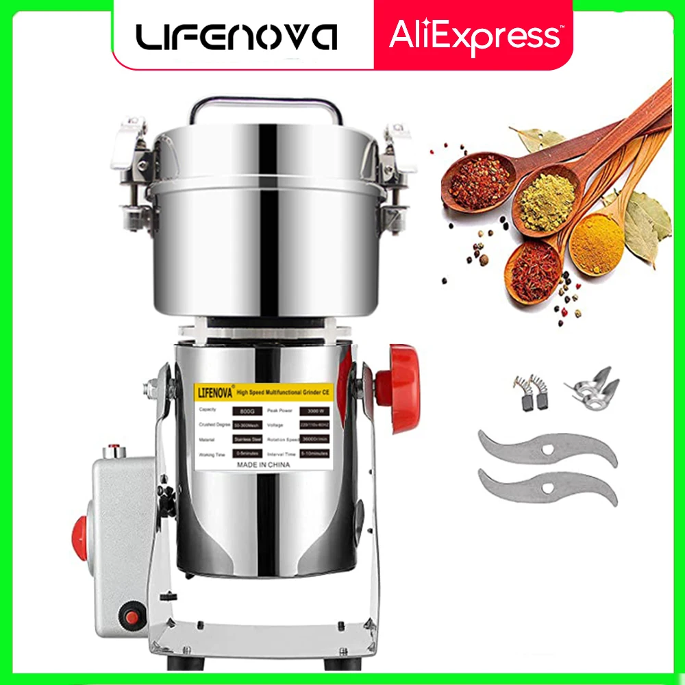 

800G Grains Spices Hebals Cereals Coffee Dry Food Grinder Mill Grinding Machine Gristmill Flour Powder crusher