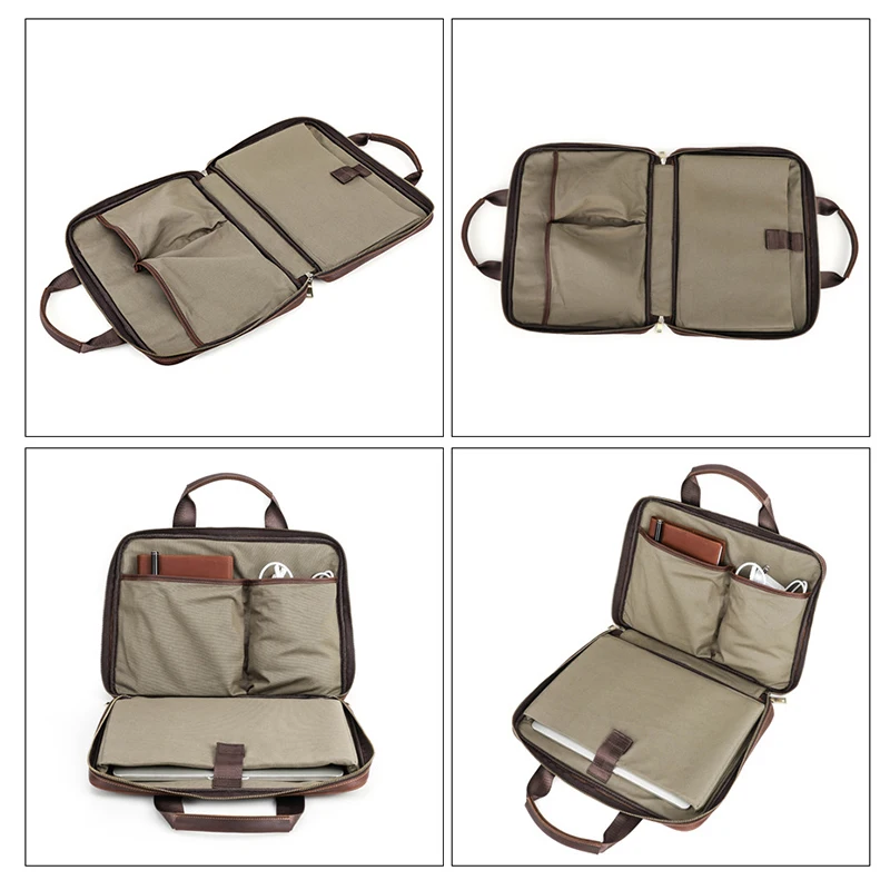 OYIXINGER Men's Leather Business Briefcase Suitable For Dell Hp Acer 15 inch Laptop Bag Female Vintage Shoulder Bags With Pouch