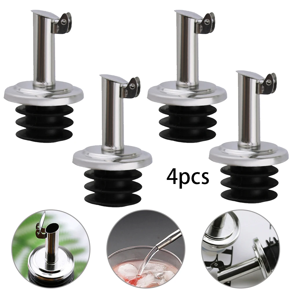 

4 PCS Spout For Oil Vinegar Stainless Steel Spout Hygienic Bottle Stopper Leak Proof Nozzle Liquor Pourer Spout Kitchen Tools