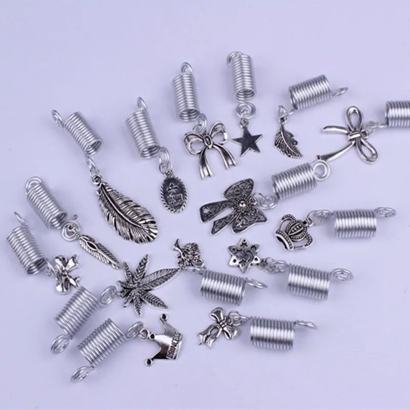 Grânulos de Cabelo Fácil de Usar Anéis de Cabelo Unidades Pacote Metal Vintage Liga Pingente Dreadlock Anéis Punhos Trança Jóias Pingentes 5 –