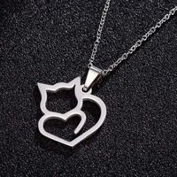 tulx stainless steel necklaces cute cartoon cat pendants chain choker jewellery hollow animal necklace for women party jewelry