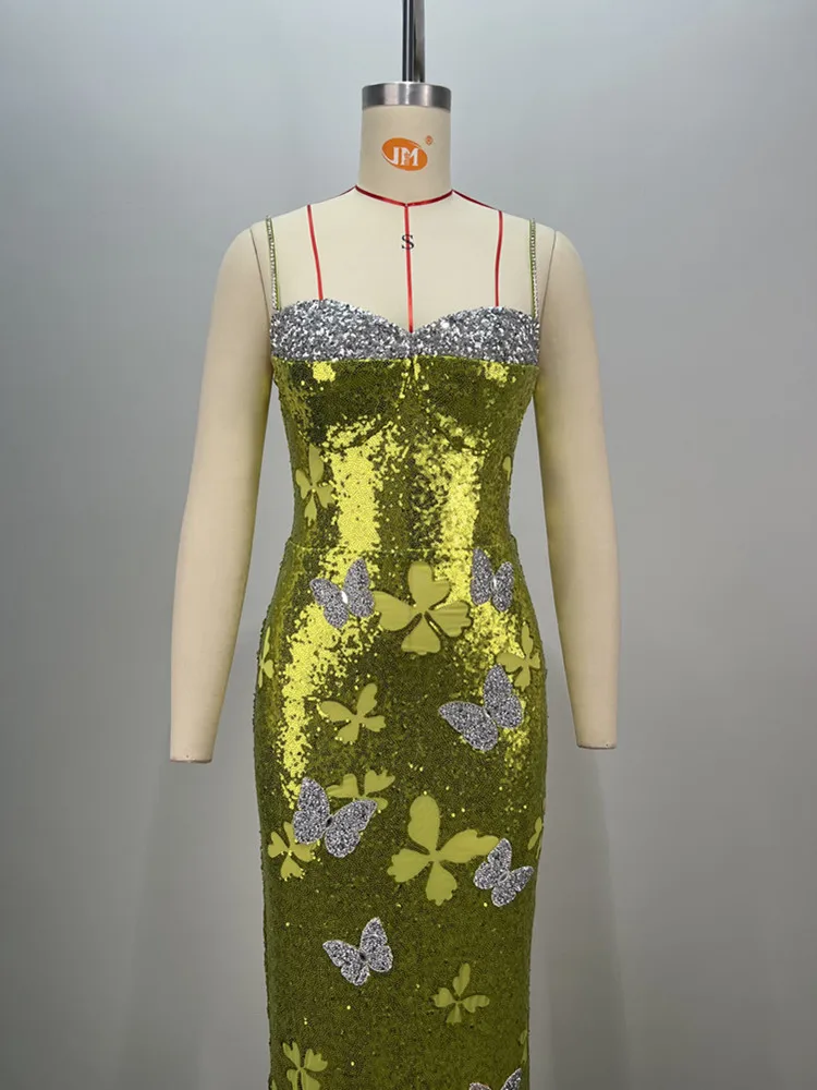 Женское длинное платье без рукавов с пайетками