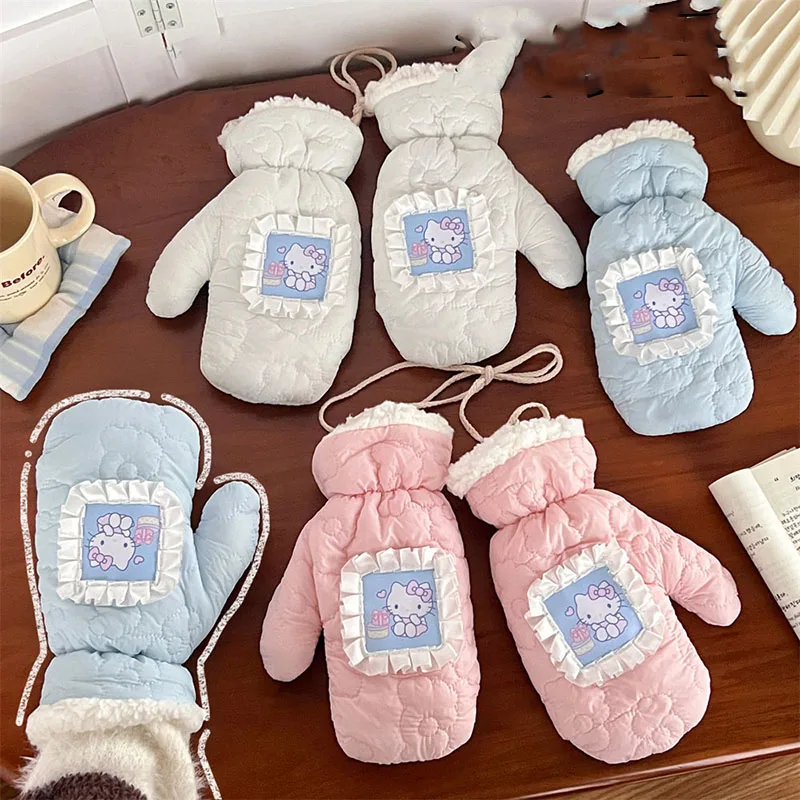 

Cute Sanrio Plush Gloves Hello Kittys Accessories Kawaii Warm Thickened Neck Cycling Cold Weather Protection Toys for Girls Gift