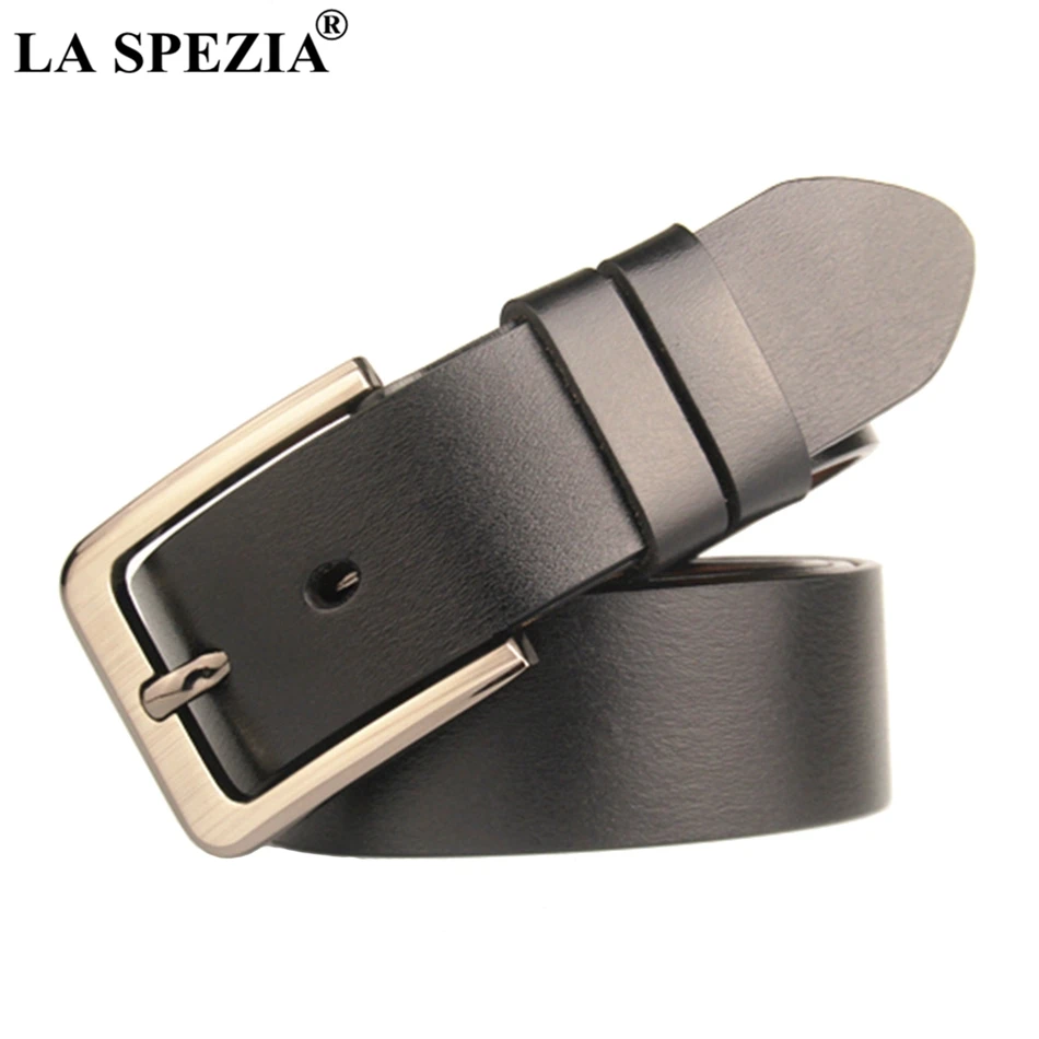 LA SPEZIA 160cm Large Size Belt Men Genuine Leather Belt Plus Size Pin Buckle Black Classic Male Cow Leather Belt For Trousers