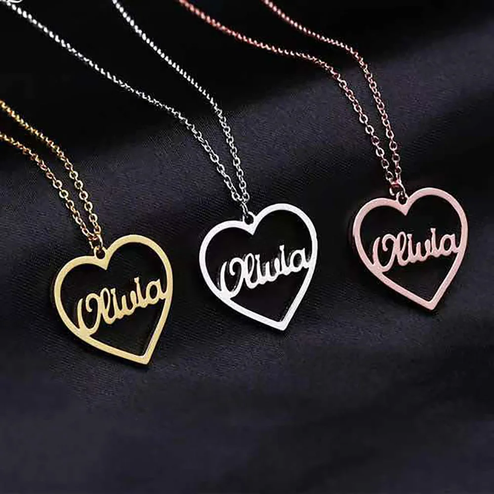 

Customized Name Necklace With Hollow Heart Pendant Personality Stainless Steel Jewelry For Woman Couple Anniversary Gift