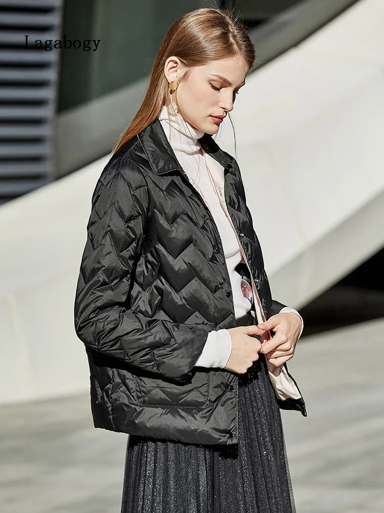 

2022 Winter Women Light Down Jacket Simple Turn-Down Collar Outwear Slim Short Coat Female Korean Style Warm Parkas