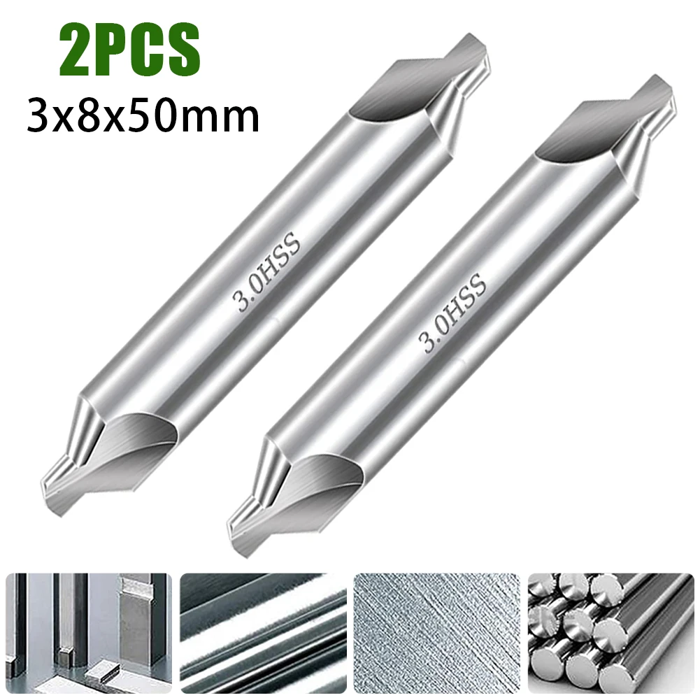 

2PCS Center Drill Double Ended 60° A-Type High-Speed Steel Resis-wear Combined Center Drill 3.0x8.0x50mm HSS Drill Hole Cutter