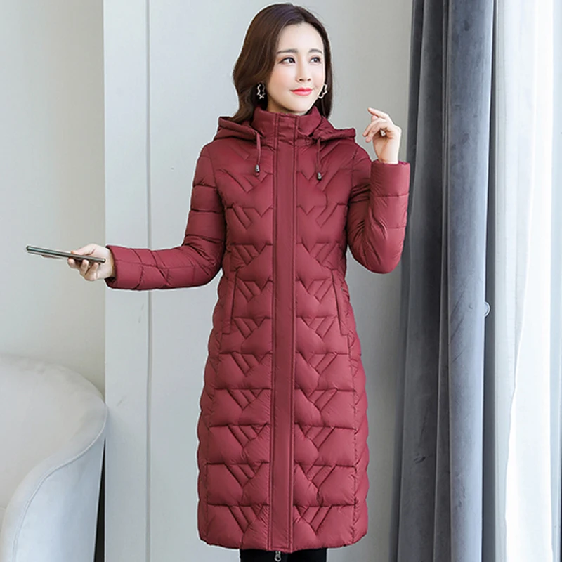 Winter Female Long Coat Hooded Solid Casual Women's Winter Jacket With Zipper Thick Stand Collar Cotton Padded Woman Parkas