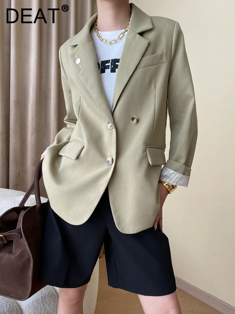

Женский однобортный Блейзер DEAT, свободный пиджак с отложным воротником и длинными рукавами, с разрезом и карманами, осень 2023