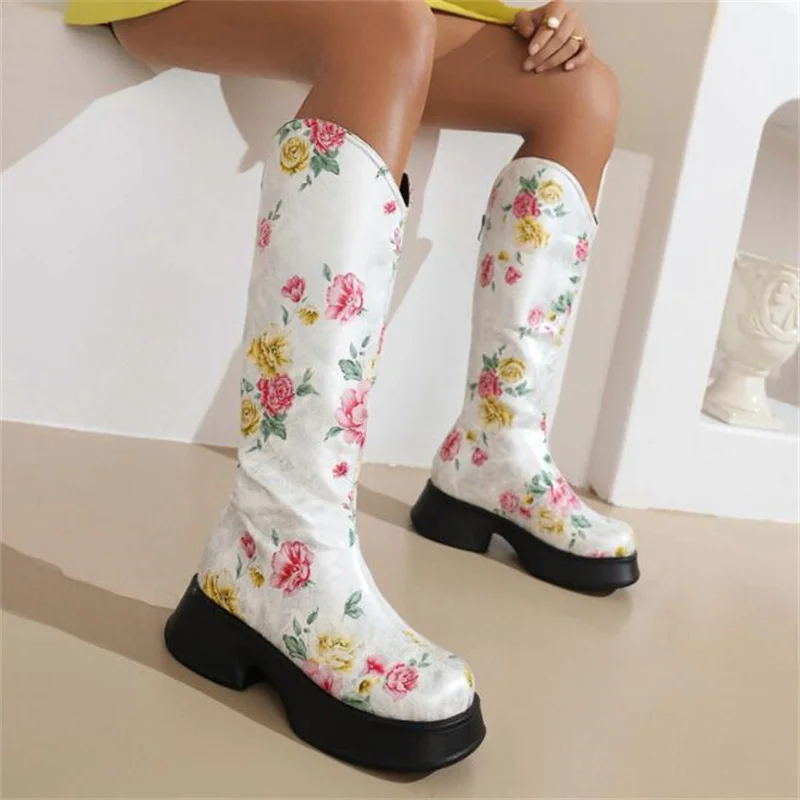 GCYCG Brand Women Motorcycle Knee-High Boots Woman Fashion Thick Sole Platform Heels Zipper Botas Femininas Long Booties 41 42