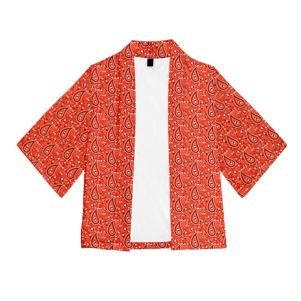 3XL Couple Print Kimono Robe Summer New Casual Loose Bathrobe 3/4 Sleeve Rayon Cardigan Loungewear Home Coat Jacket