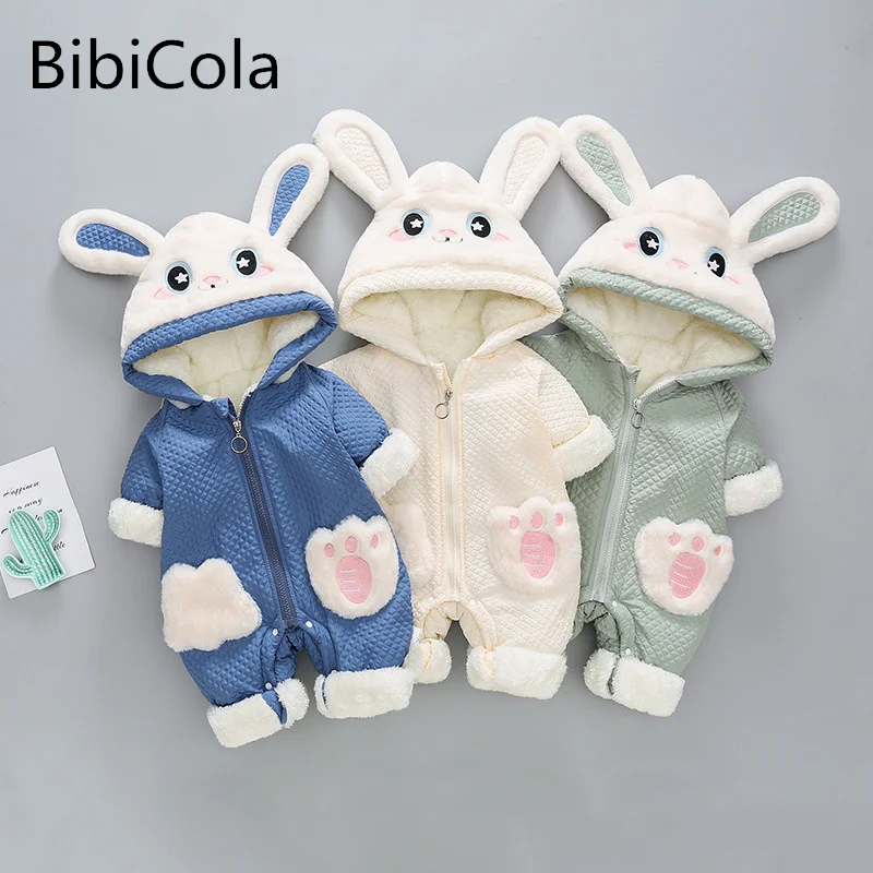 

Autumn Newborn jumpsuit thickened cotton Cute romper boys and girls cartoon bear ears jumpsuit warm jumpsuit winter 0-3Year