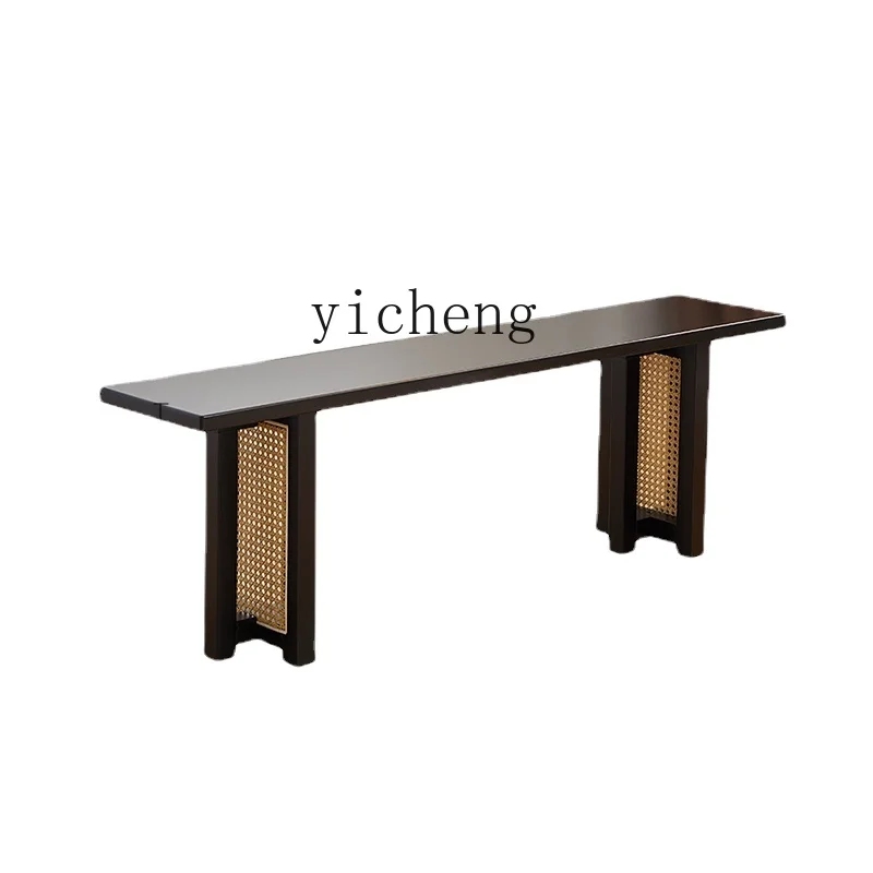 

ZK Solid Wood Bench Black Rattan Thickened Bench Home Adult Bench